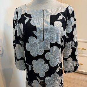 Tory Burch Metallic flower silver tunic, size 14